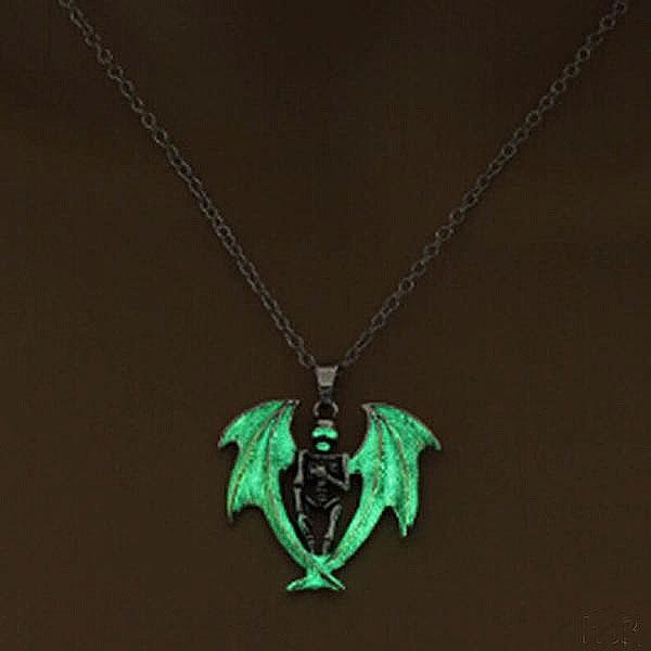 Fanduco Necklaces Green Winged Skeleton Glow In The Dark Necklace