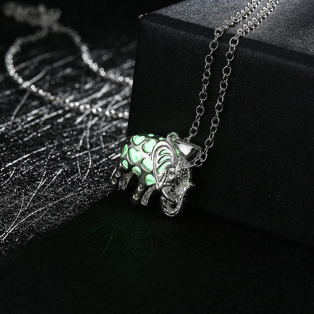 Fanduco Necklaces Light Green Silver-Plated Luminous Elephant Pendant