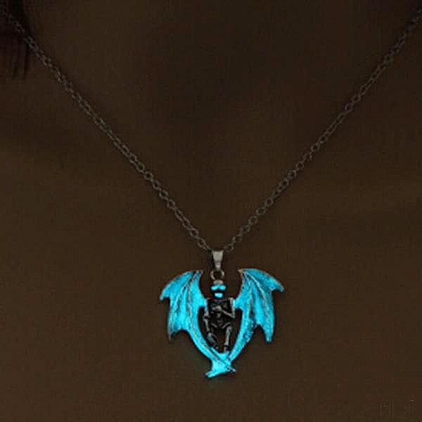 Fanduco Necklaces Turquoise Winged Skeleton Glow In The Dark Necklace