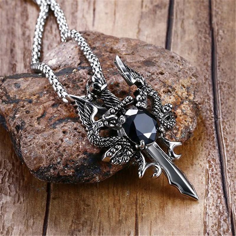 Fanduco Necklaces Twin Dragons Sword Necklace