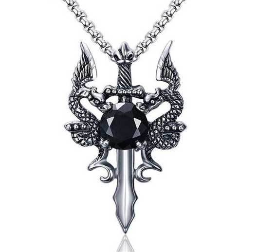 Fanduco Necklaces Twin Dragons Sword Necklace