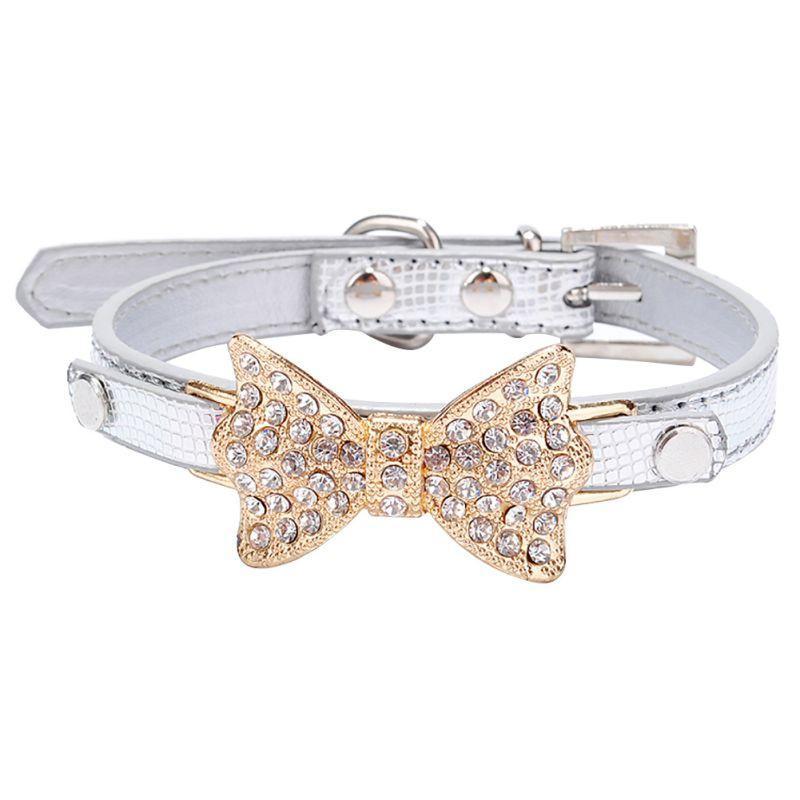 Fanduco Pet Collars Silver / M Crystal Bow Tie Pet Collar