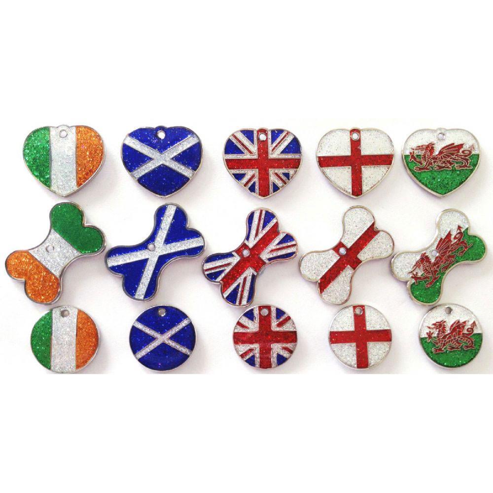 Fanduco Pet Tags Glitter Country Flag Pet Tags w/ Free Engraving