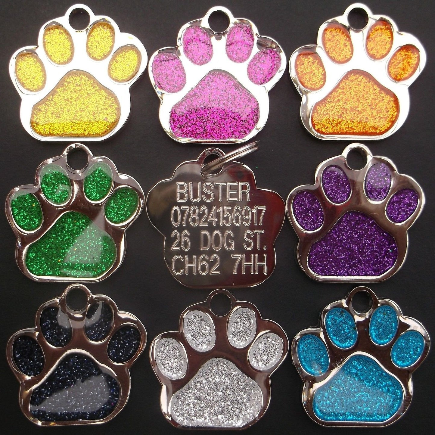 Fanduco Pet Tags Glitter Paw Print Pet ID Tags