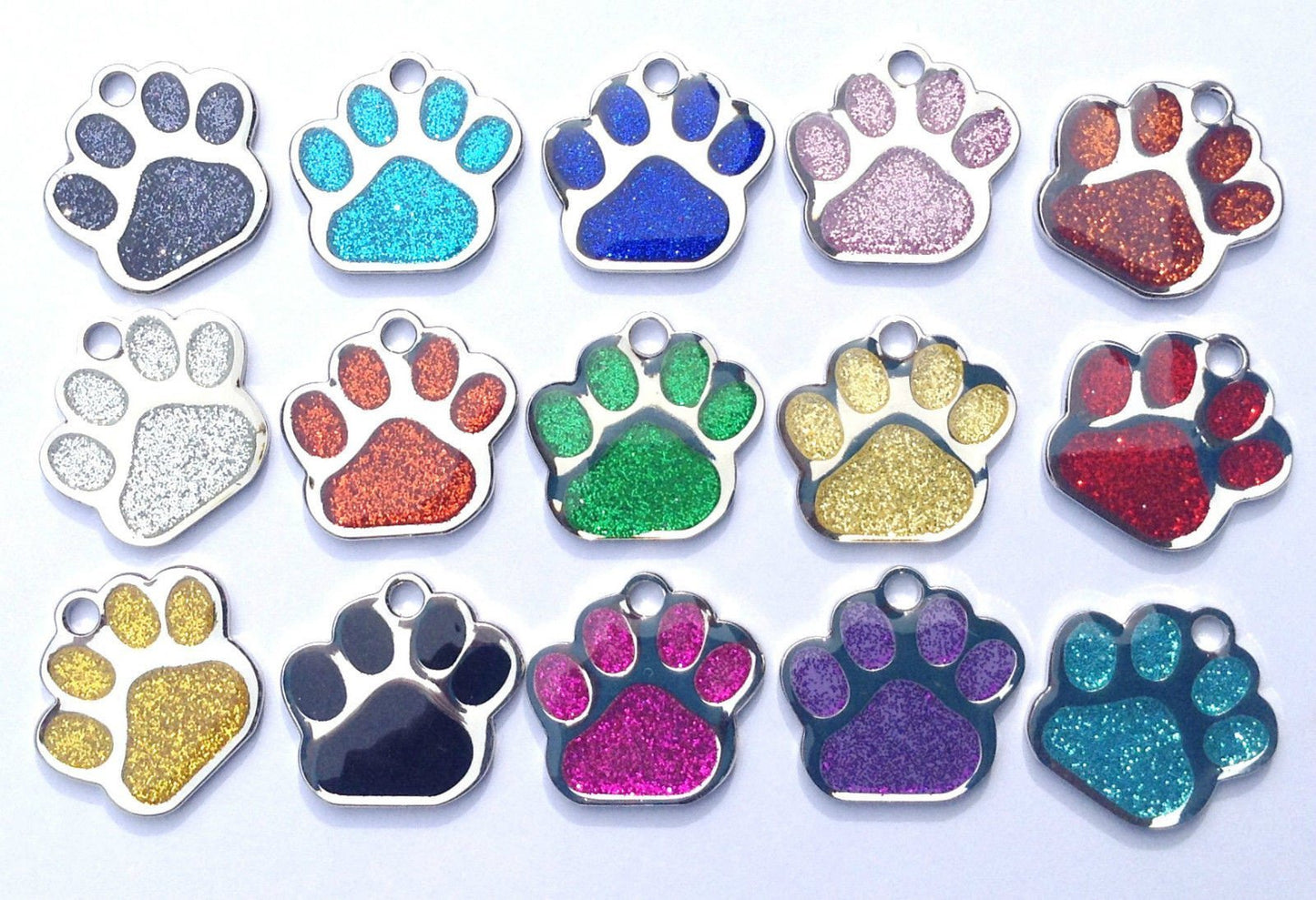 Fanduco Pet Tags Glitter Paw Print Pet ID Tags