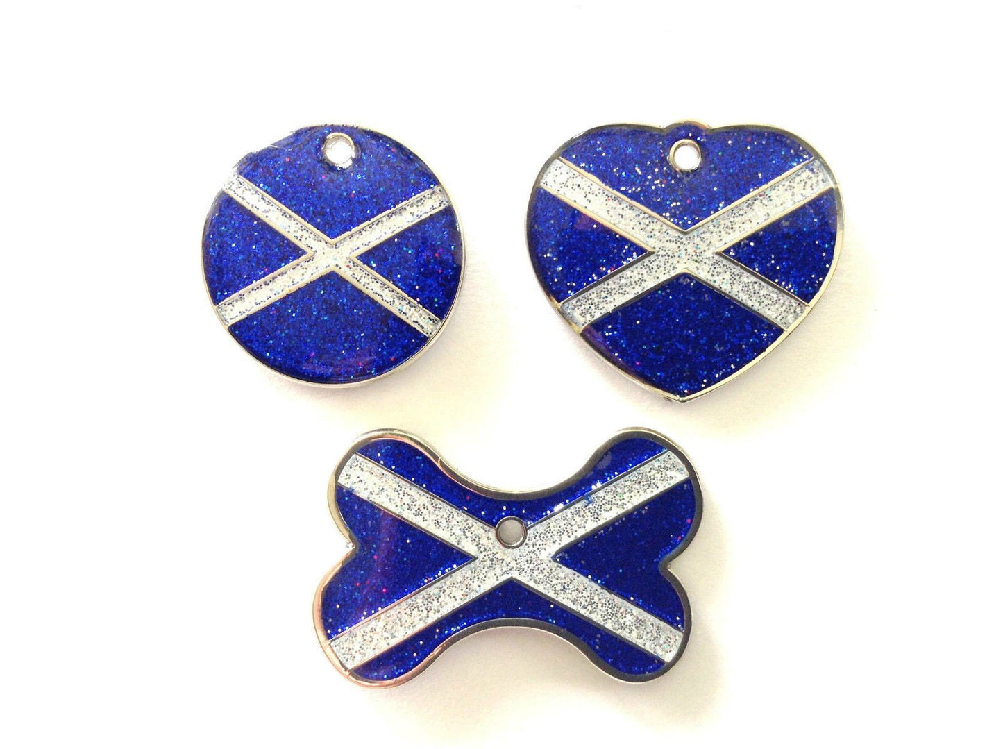 Fanduco Pet Tags Scotland Flag / 25mm Disc Glitter Country Flag Pet Tags w/ Free Engraving