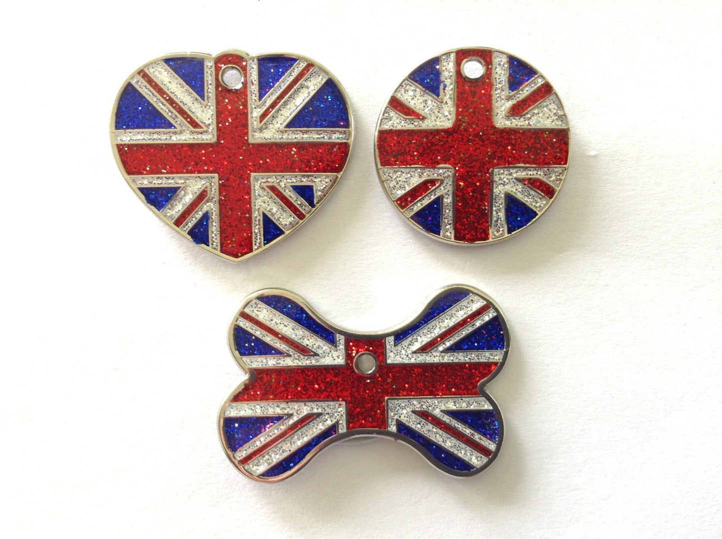 Fanduco Pet Tags Union Jack / 25mm Disc Glitter Country Flag Pet Tags w/ Free Engraving