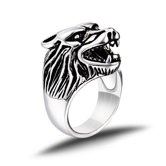 Fanduco Rings 7 / Silver Steel Wolf's Head Ring