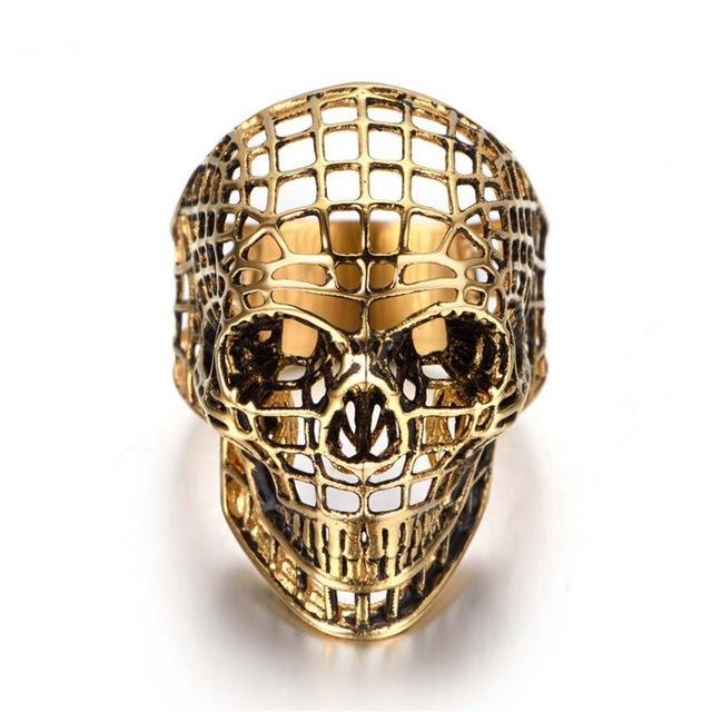 Fanduco Rings 9 / Gold 3D Skull Mesh Ring