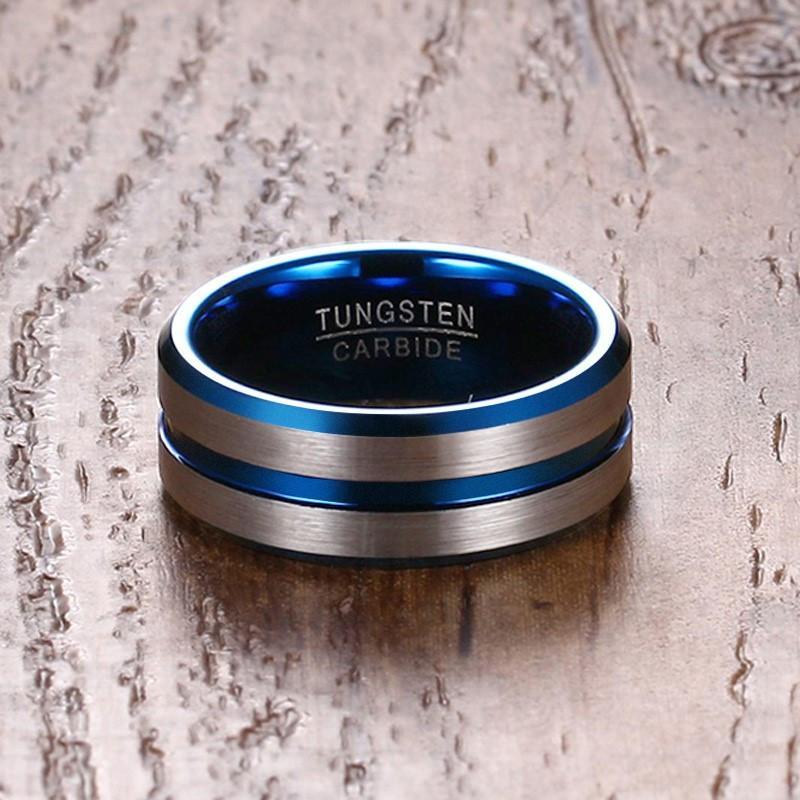 Fanduco Rings Blue Line Tungsten Carbide Ring