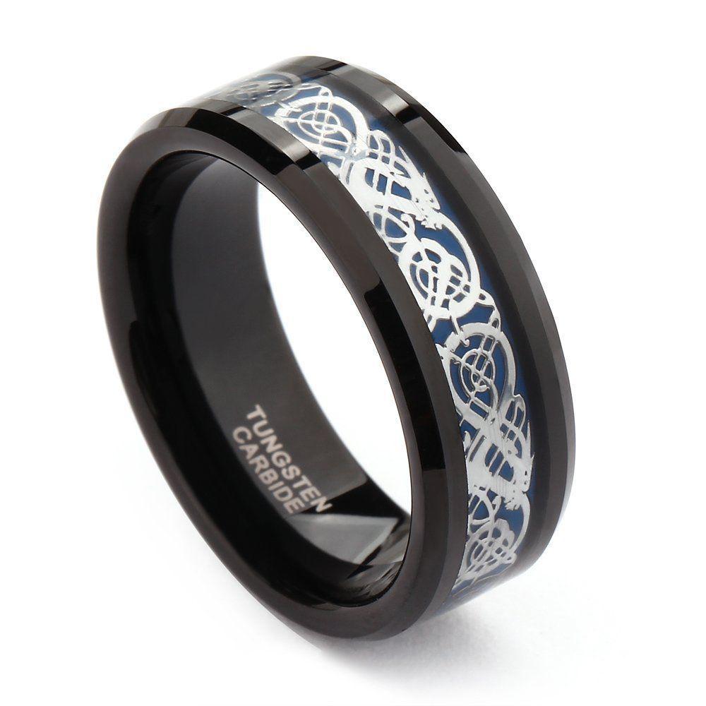 Fanduco Rings Engravable Celtic Dragon Tungsten Carbide Rings