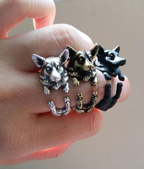 Fanduco Rings Gunmetal Black Lovable Corgi Ring