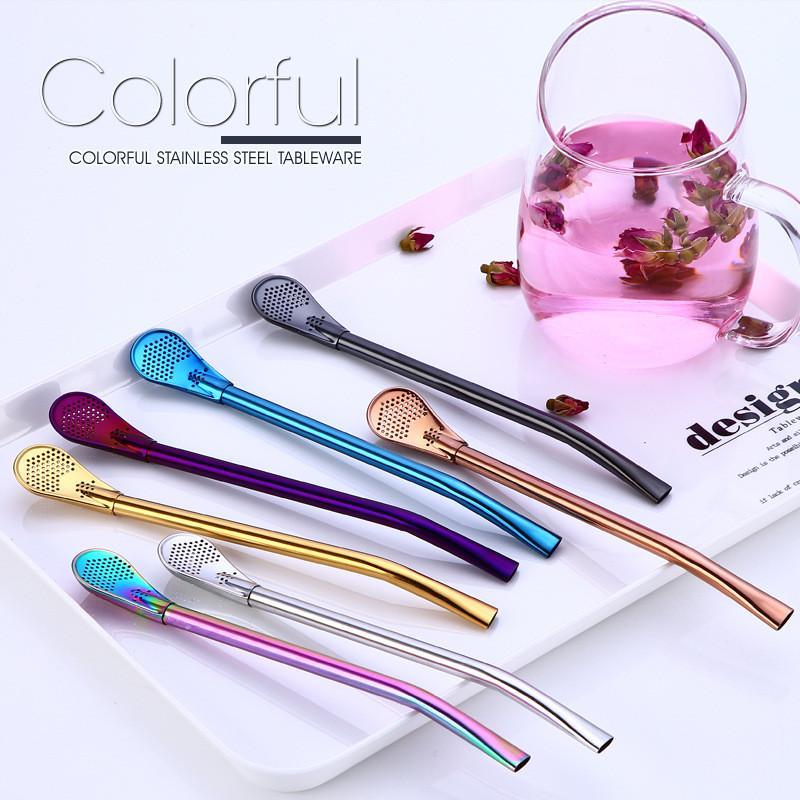 Fanduco Utensils Awesome Rainbow Steel Straw, Teaspoon And Filter Combo (Set of 3)