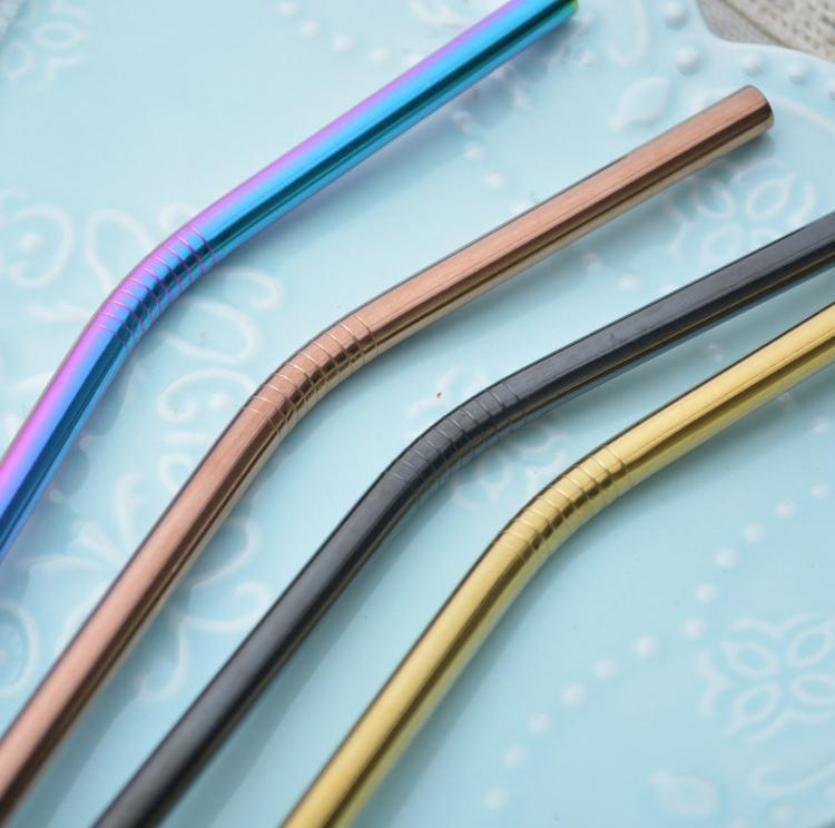 Fanduco Utensils Awesome Reusable Rainbow Stainless Steel Straws (Pack of 4 + Cleaning Brush)