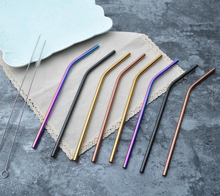 Fanduco Utensils Awesome Reusable Rainbow Stainless Steel Straws (Pack of 4 + Cleaning Brush)