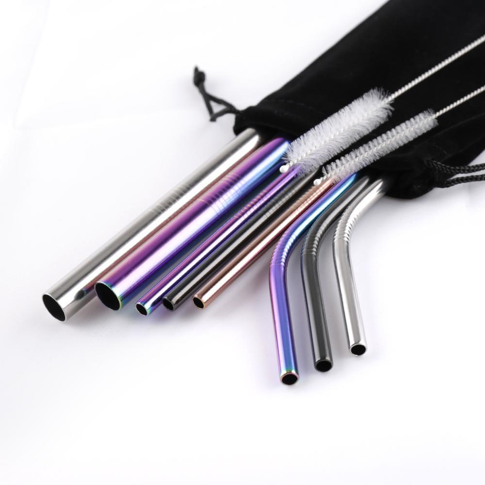 Fanduco Utensils Awesome Reusable Rainbow Stainless Steel Straws (Pack of 4 + Cleaning Brush)