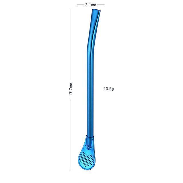 Fanduco Utensils Blue Awesome Rainbow Steel Straw, Teaspoon And Filter Combo (Set of 3)