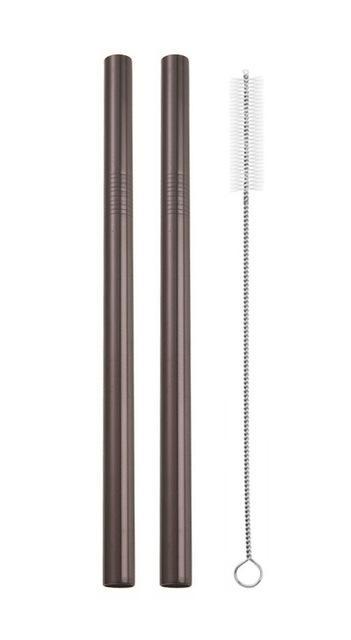 Fanduco Utensils Extra Wide (12mm) / Black Awesome Reusable Rainbow Stainless Steel Straws (Pack of 4 + Cleaning Brush)