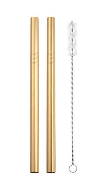 Fanduco Utensils Extra Wide (12mm) / Gold Awesome Reusable Rainbow Stainless Steel Straws (Pack of 4 + Cleaning Brush)