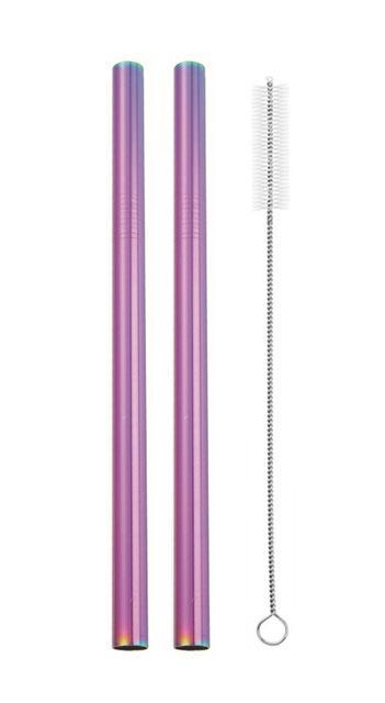 Fanduco Utensils Extra Wide (12mm) / Rainbow Awesome Reusable Rainbow Stainless Steel Straws (Pack of 4 + Cleaning Brush)
