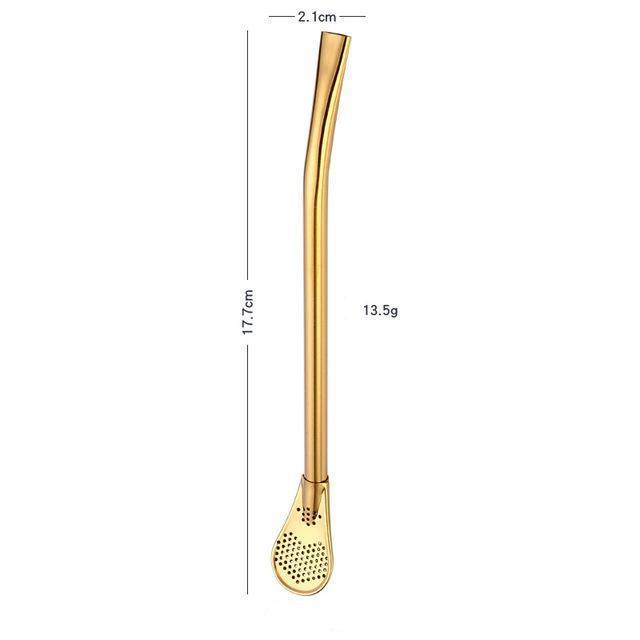 Fanduco Utensils Gold Awesome Rainbow Steel Straw, Teaspoon And Filter Combo (Set of 3)
