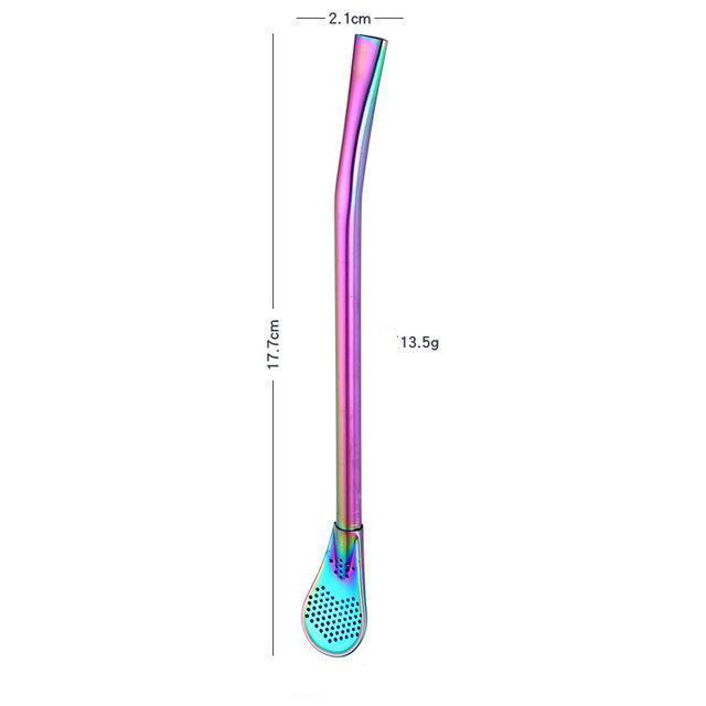 Fanduco Utensils Rainbow Awesome Rainbow Steel Straw, Teaspoon And Filter Combo (Set of 3)