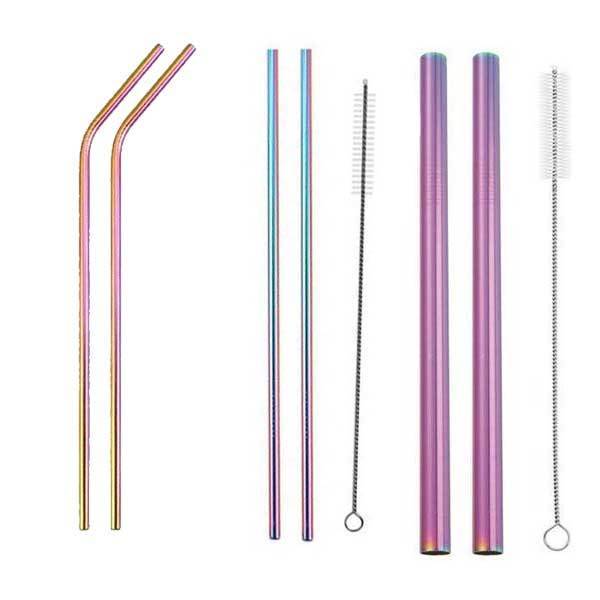Fanduco Utensils Rainbow Bundle (2 of each size - Save 10%!) / Rainbow Awesome Reusable Rainbow Stainless Steel Straws (Pack of 4 + Cleaning Brush)