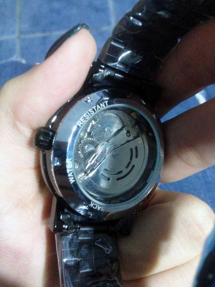 Fanduco Watches Black Stainless Steel Mechanical Skeleton Watch