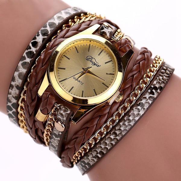 Fanduco Watches Brown Luxurious Wraparound Quartz Wristwatch