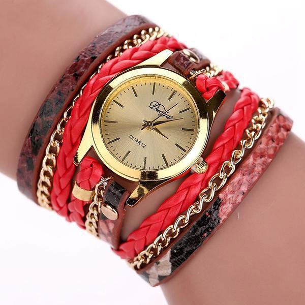 Fanduco Watches Red Luxurious Wraparound Quartz Wristwatch