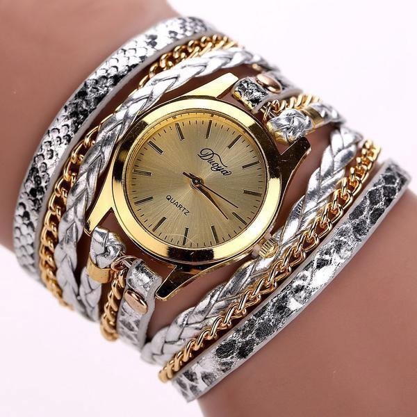 Fanduco Watches Silver Luxurious Wraparound Quartz Wristwatch