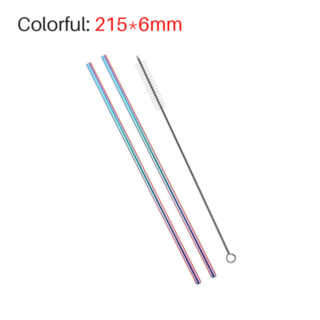Awesome Reusable Rainbow Stainless Steel Straws (Pack of 4 + Cleaning Brush)