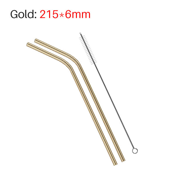 Awesome Reusable Rainbow Stainless Steel Straws (Pack of 4 + Cleaning Brush)