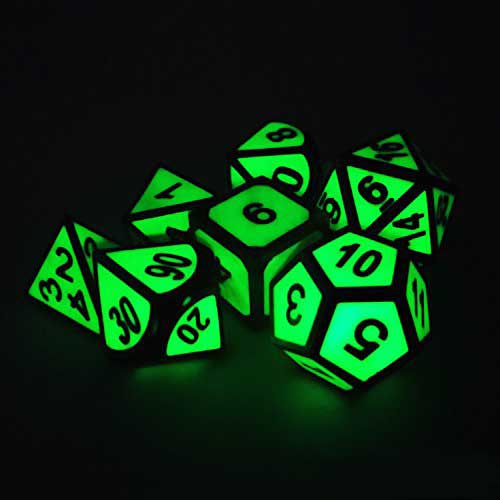 Glow in the Dark Metal Polyhedral Dice Set