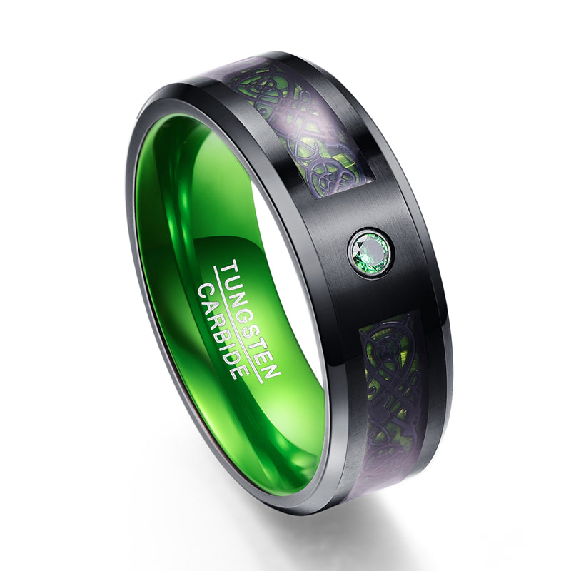 Celtic Dragon Tungsten Carbide Rings With Carbon Fiber Inlay