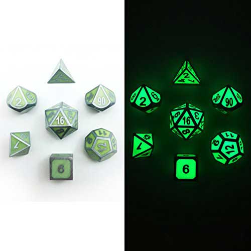 Glow in the Dark Metal Polyhedral Dice Set