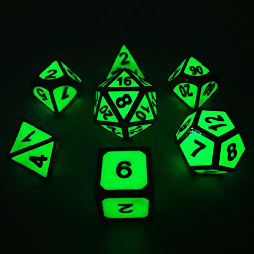 Glow in the Dark Metal Polyhedral Dice Set