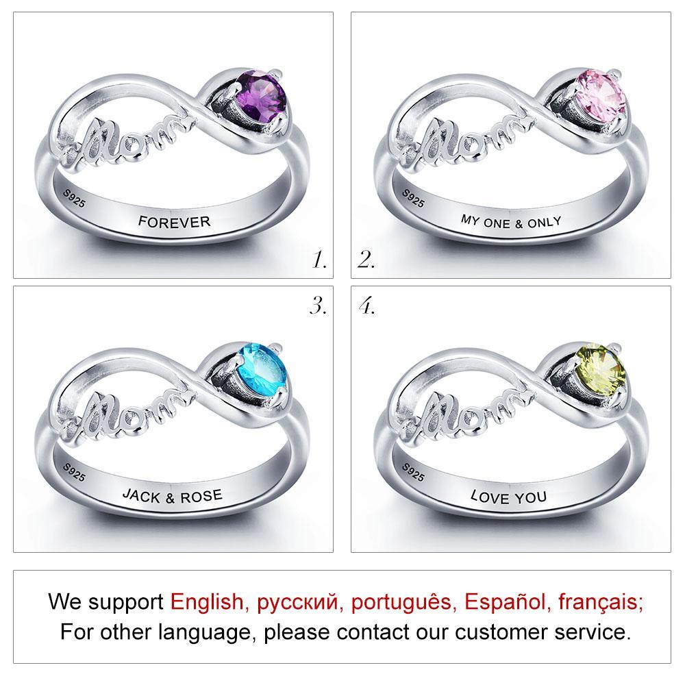 JewelOra Rings Sterling Silver Mom Infinity Birthstone Ring