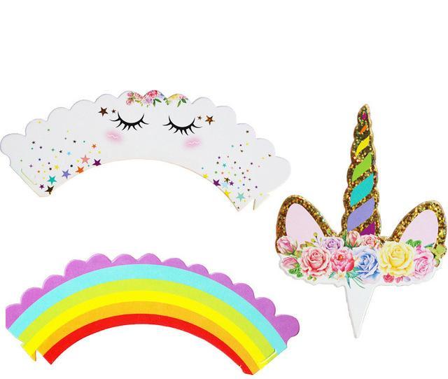 Unicorn Themed Cupcake wrapper and topper (Set of 12)