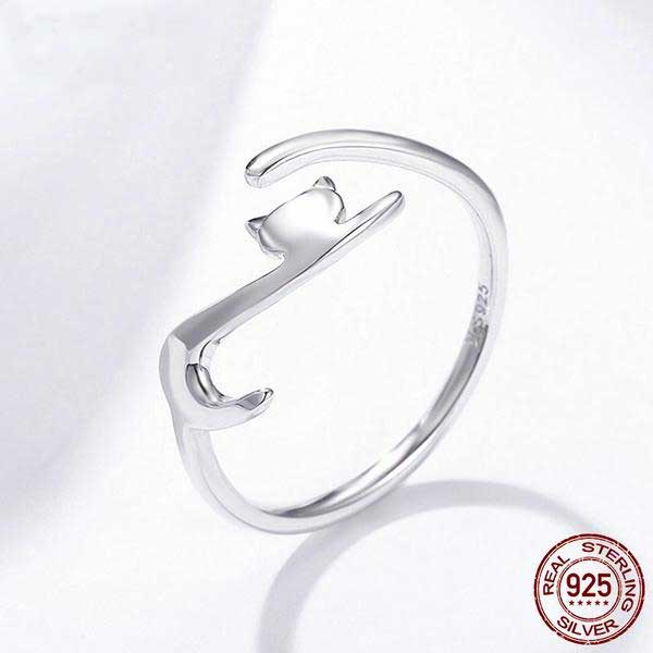 Playful Cat Sterling Silver Ring
