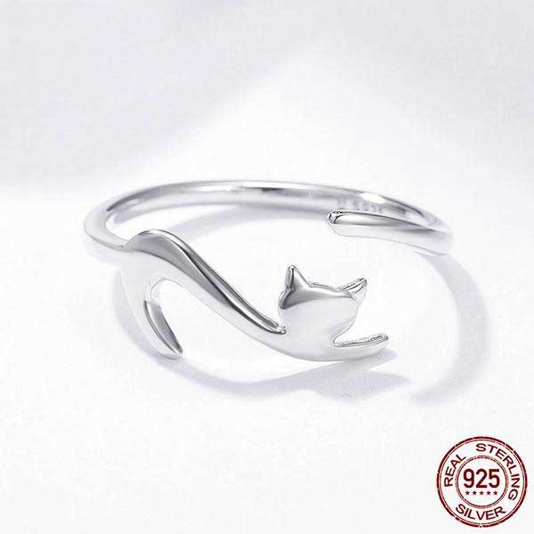Playful Cat Sterling Silver Ring