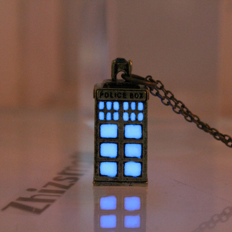 Glow In The Dark Police Box Necklace