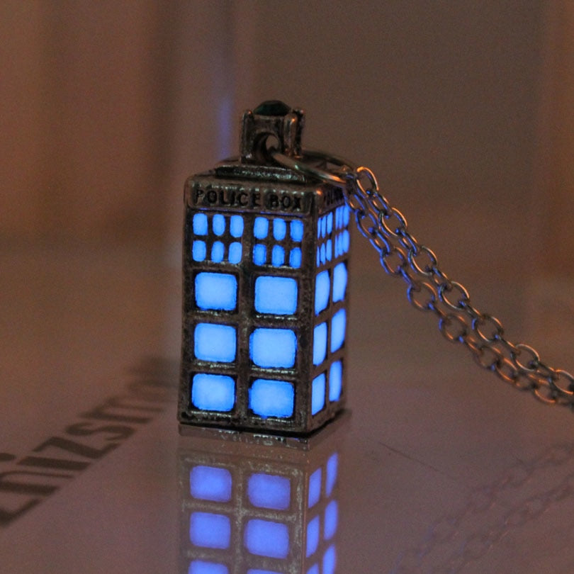 Glow In The Dark Police Box Necklace