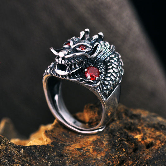 S925 Sterling Silver & Garnet Guardian Dragon Ring