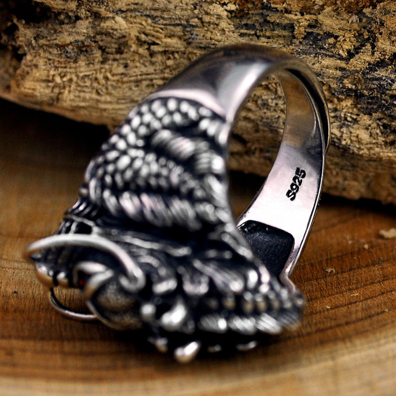 S925 Sterling Silver & Garnet Guardian Dragon Ring