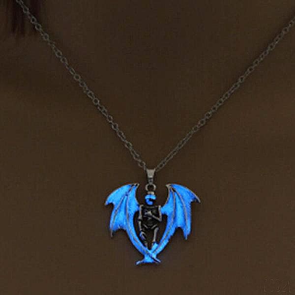 Fanduco Necklaces Blue Winged Skeleton Glow In The Dark Necklace