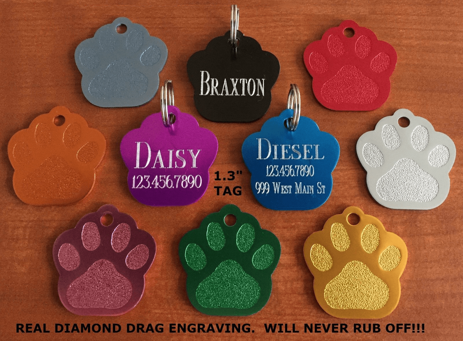 Personalised Color Paw Print Pet ID Tags - Fanduco
