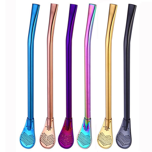 Fanduco Utensils Awesome Rainbow Steel Straw, Teaspoon And Filter Combo (Set of 3)