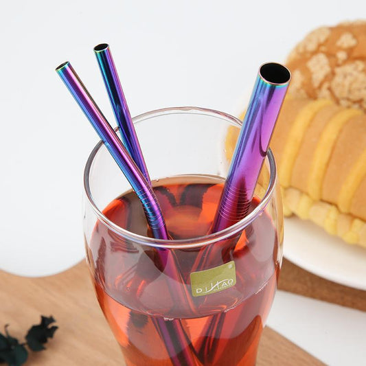 Fanduco Utensils Awesome Reusable Rainbow Stainless Steel Straws (Pack of 4 + Cleaning Brush)