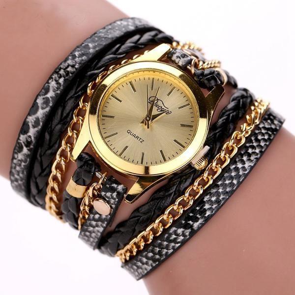 Fanduco Watches Black Luxurious Wraparound Quartz Wristwatch